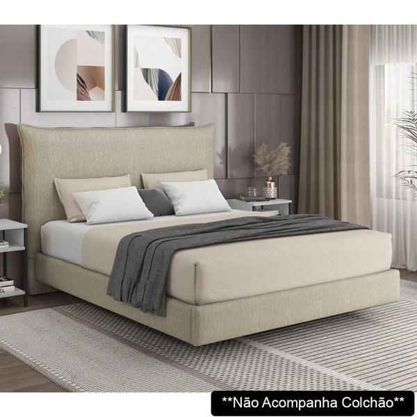 Imagem de Cama King Flutuante Com Cabeceira 195cm Lyra S05 Linho Bege - Mpozenato