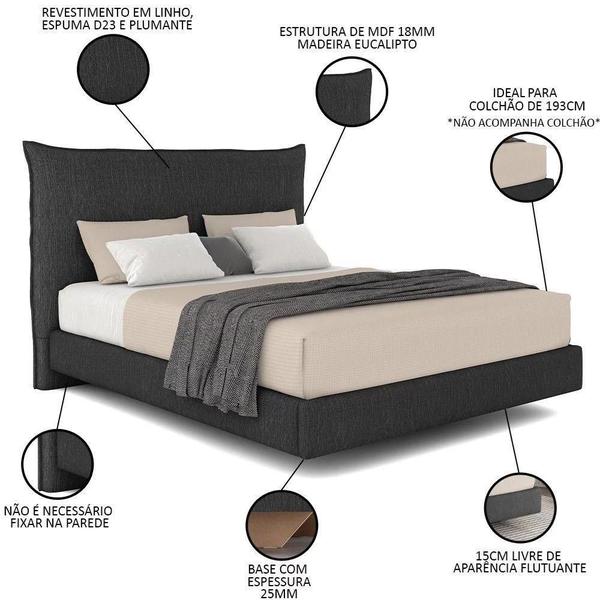 Imagem de Cama King Flutuante Com Cabeceira 195cm Lyra S05 Linho Preto - Mpozenato