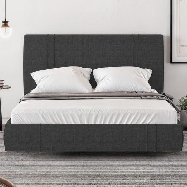 Imagem de Cama King Flutuante Com Cabeceira 195cm Lyra S05 Linho Preto - Mpozenato