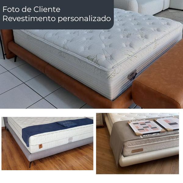 Imagem de Cama King Japonesa 210cm Pés Madeira Haru Linho Bege - Sallar Home