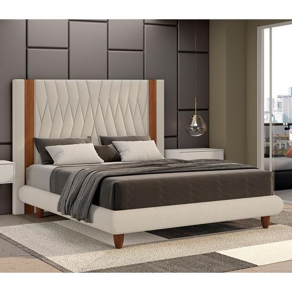 Imagem de Cama King Japonesa 210cm Pés Madeira Haru Linho Off White - Sallar Home