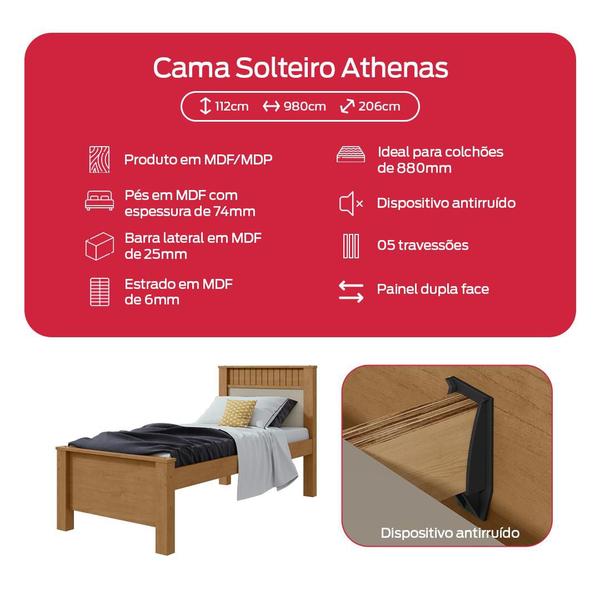 Imagem de Cama Lopas Solt 0,90 Athenas 2022 S/cama Auxiliar Amendoa Cle/off Wh/amendoa Cle