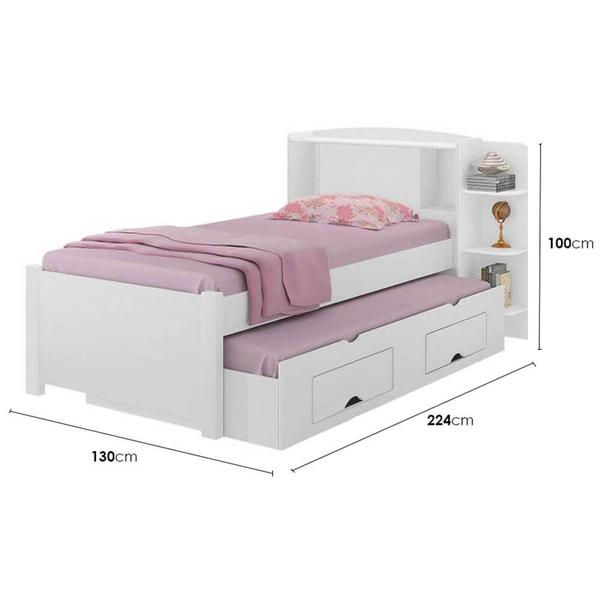 Imagem de Cama Milenio Solteiro com Cama Auxiliar Com 2 Gavetas Cor Branco