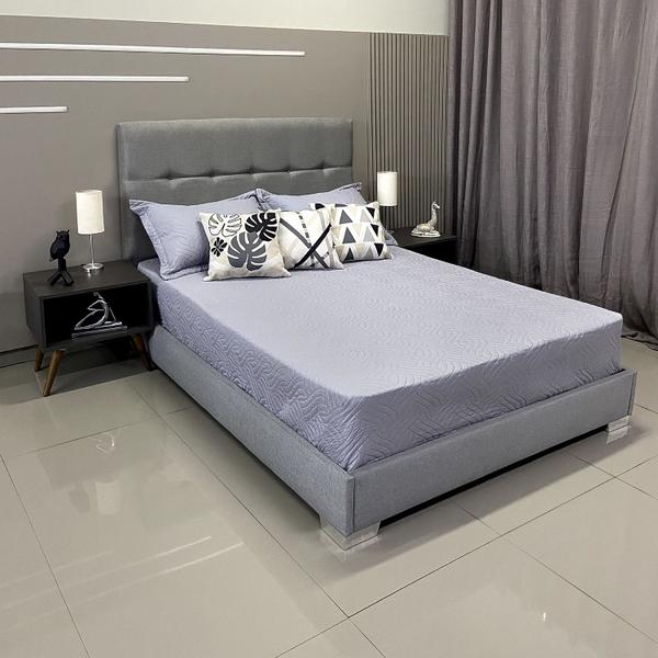 Imagem de Cama Moderna Luxo Com Cabeceira Berlim Linho Cinza RBL Casal 1,40 X 1,90