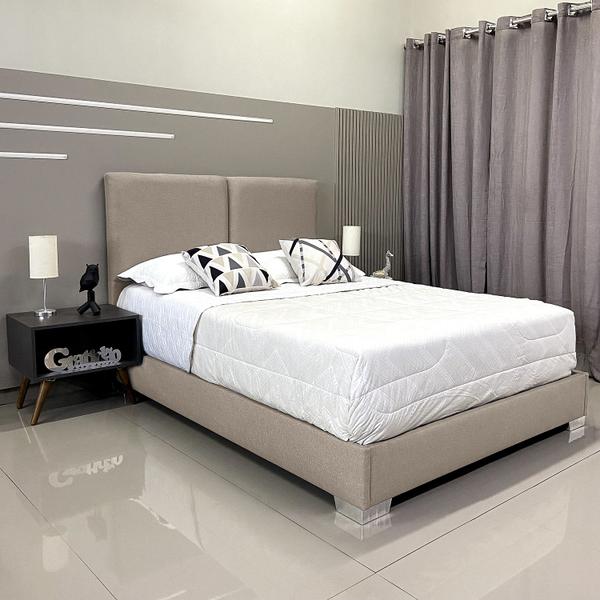 Imagem de Cama Moderna Luxo Com Cabeceira Módena Linho Bege RBL Queen 1,60 X 2,00