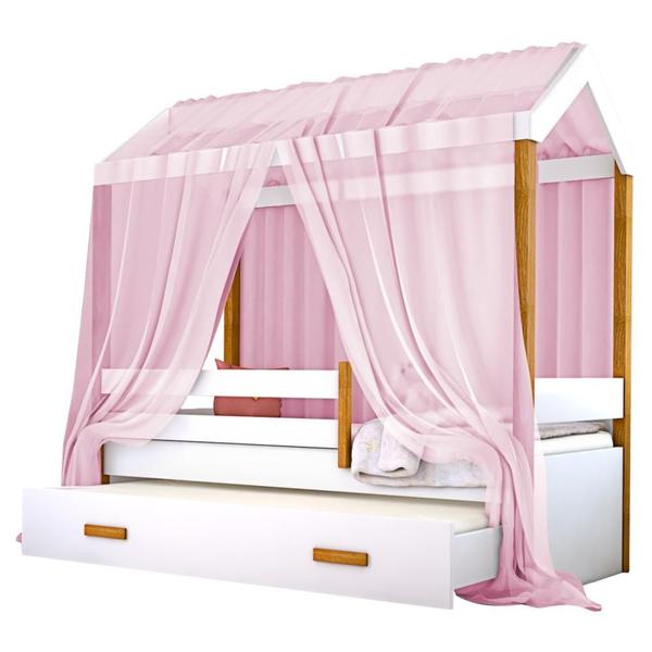 Imagem de Cama Montessori Cabana com Auxiliar Solteiro e Dossel Rosa