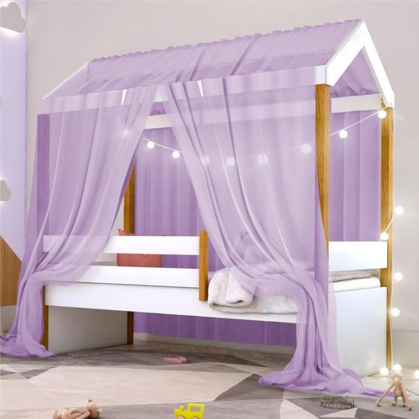 Imagem de Cama Montessori Cabana com Cordão LED e Dossel Lilás