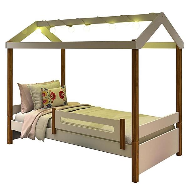 Imagem de Cama Montessori Fio de Luz Cabana Branco Mel com Colchão