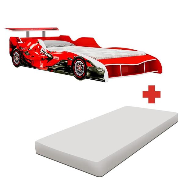 Imagem de Cama Montessoriana Carro Com Colchão Solteiro F1 Vermelho Akira Shop Jm