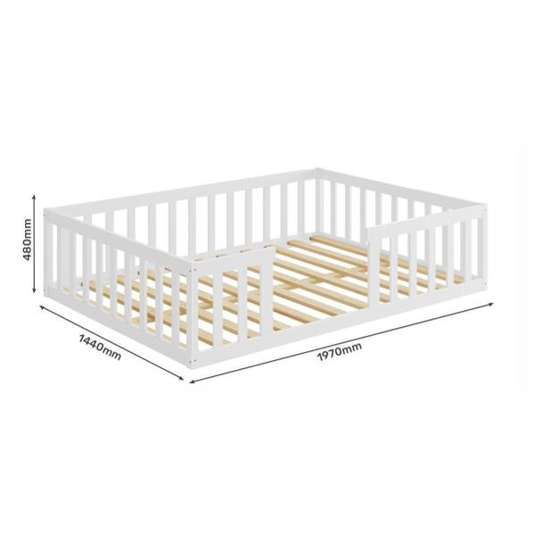 Imagem de Cama Montessoriana Casal Nemargi Madeira Maciça com Grade Branco