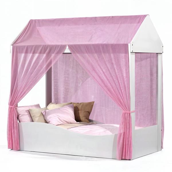 Imagem de Cama Montessoriana Colina Com Proteção Lateral Para Quarto De Menina Princesa Com Voal E Colchão