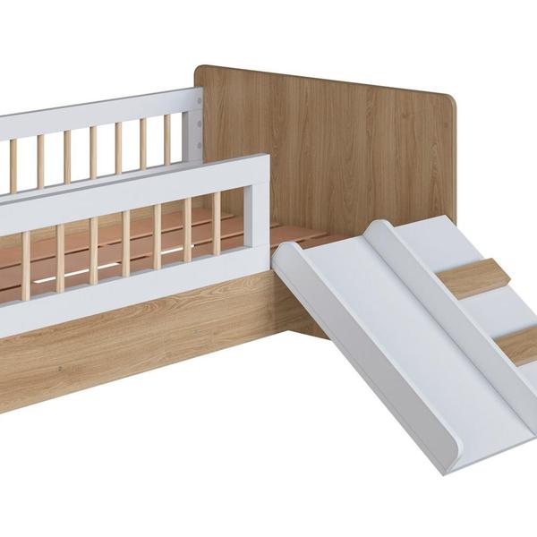 Imagem de Cama Montessoriana Com Colchão Solteiro Infantil Com Grade De Proteção 135cm x 193cm Aveiro Oak Branco Merritt Shop Jm