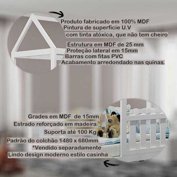 Imagem de Cama Montessoriana com Grade Branco Brilho - Canaã