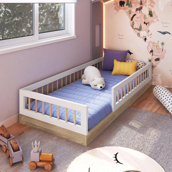 Imagem de Cama Montessoriana de Solteiro Affetto Aveiro Oak/Branco