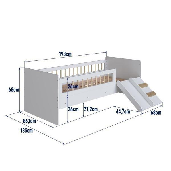 Imagem de Cama Montessoriana de Solteiro com Escada e Escorrega Linha Affetto Cor Branco com Colchão Incluso Branco