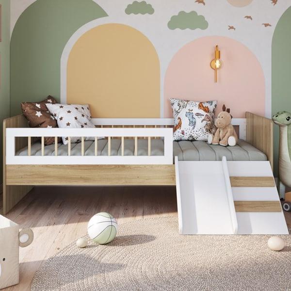 Imagem de Cama Montessoriana Escada E Escorrega AFT010 Aveiro OAK Branco Comm