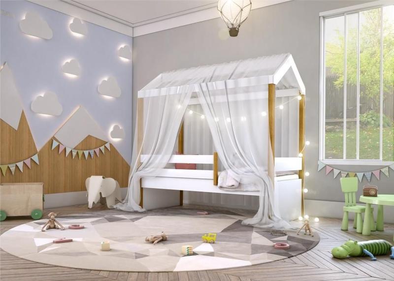 Imagem de Cama Montessoriana Exclusiv Fio de Luz e Voal Branco