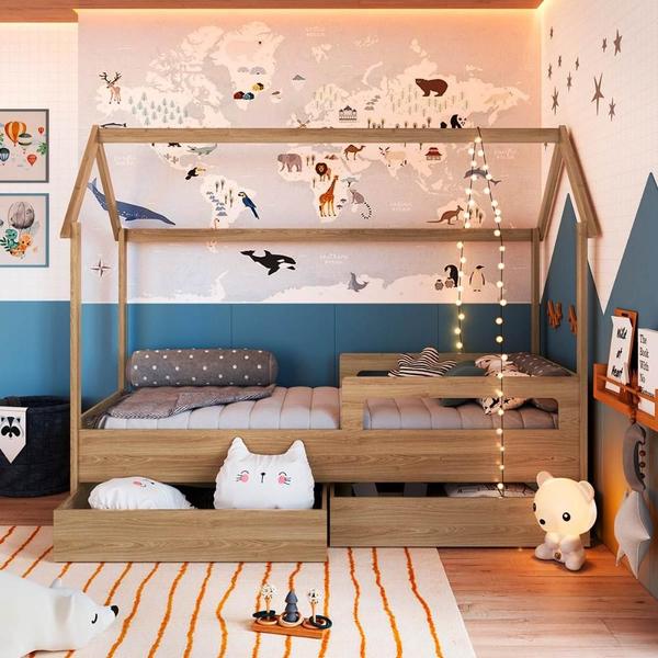 Imagem de Cama Montessoriana Infantil Estilo Casinha 2 Gavetões 201cm