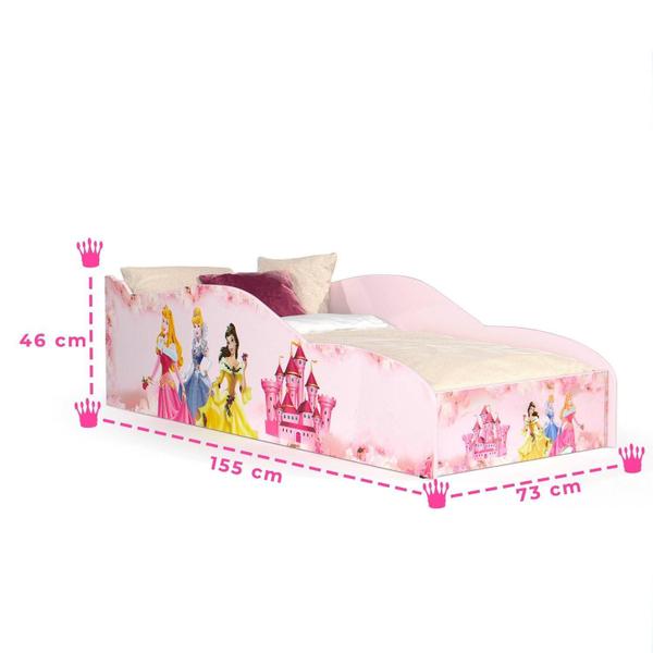 Imagem de Cama Montessoriana Infantil Princesa com Colchão e Proteção Lateral para Quarto de Criança Menina Rosa