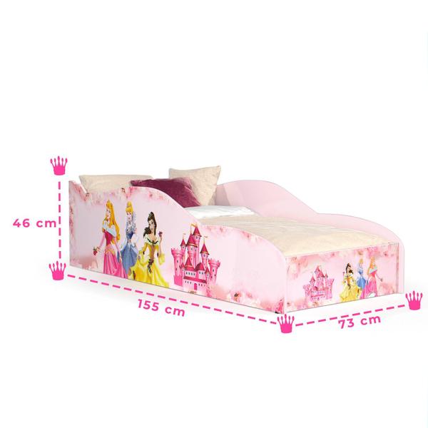 Imagem de Cama Montessoriana Infantil Princesa com Proteção Lateral para Quarto de Criança Menina Rosa