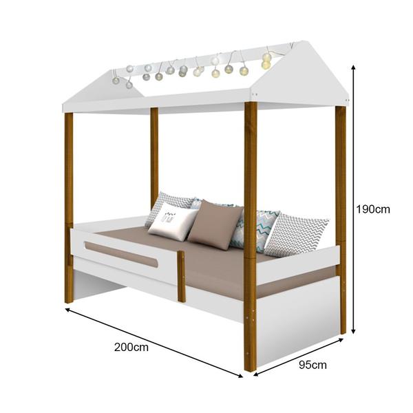 Imagem de Cama Montessoriana Infantil Sara Solteiro com Led e Colchão Divaloto - Branco/amêndoa