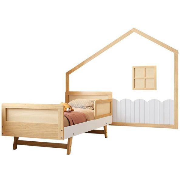 Imagem de Cama Montessoriana Lift Solteiro com 1 Grade e Moldura Infantil Casinha com Led Dream Decor Casatema