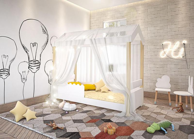 Imagem de Cama Montessoriana  Princesa  Voal  Leds Branco Solteiro