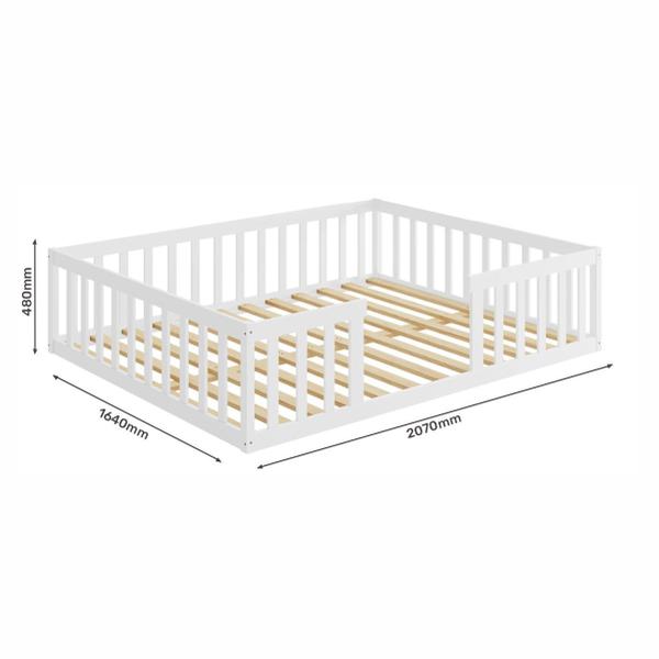 Imagem de Cama Montessoriana Queen Nemargi Madeira Maciça com Grade Branco