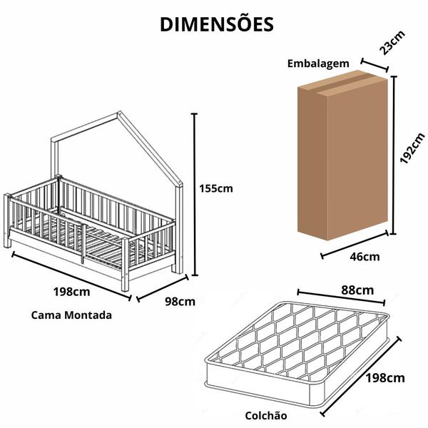 Imagem de Cama Montessoriana Solteirão Base Moldura Colorida Madeira Maciça Pinus