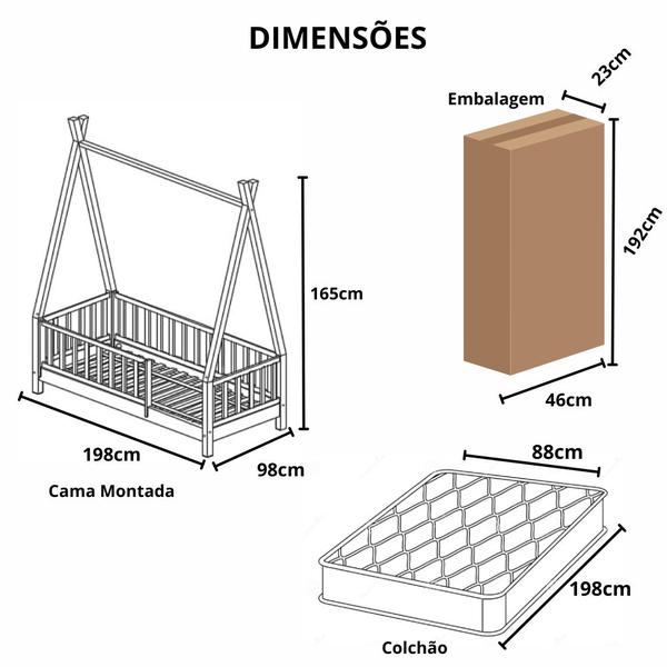 Imagem de Cama Montessoriana Solteirão Cabana Colorida Madeira Maciça Pinus