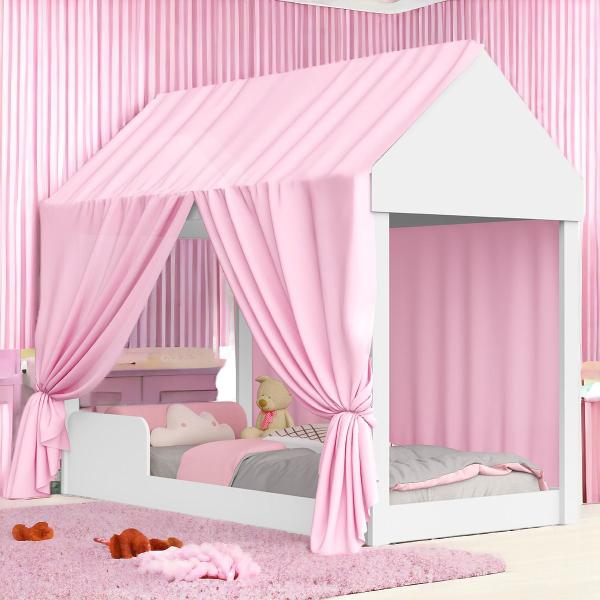 Cama Montessoriana Solteiro 1,88 x 88 Com Dossel Rosa Casinha Carruagem Baixa Personagem Criança Castelo Grade Proteção - Móveis Bela Imagem de Cama Montessoriana Solteiro 1,88 x 88 Com Dossel Rosa Casinha Carruagem Baixa Personagem Criança Castelo Grade Proteção