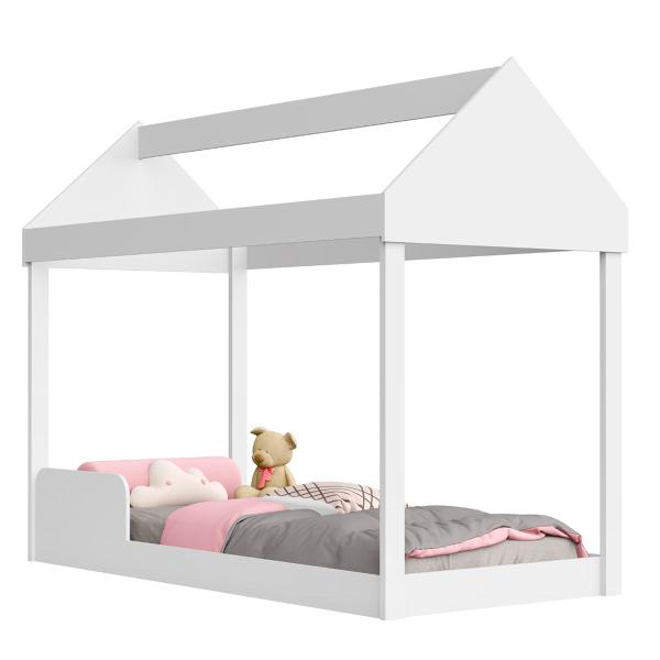 Imagem de Cama Montessoriana Solteiro 1,88 x 88 Com Dossel Rosa Casinha Carruagem  Baixa Personagem Criança Castelo Grade Proteção