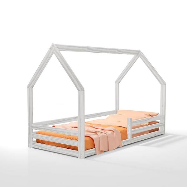 Imagem de Cama Montessoriana Solteiro Com Grade De Proteção Madeira Maciça Branco Amy Shop JM