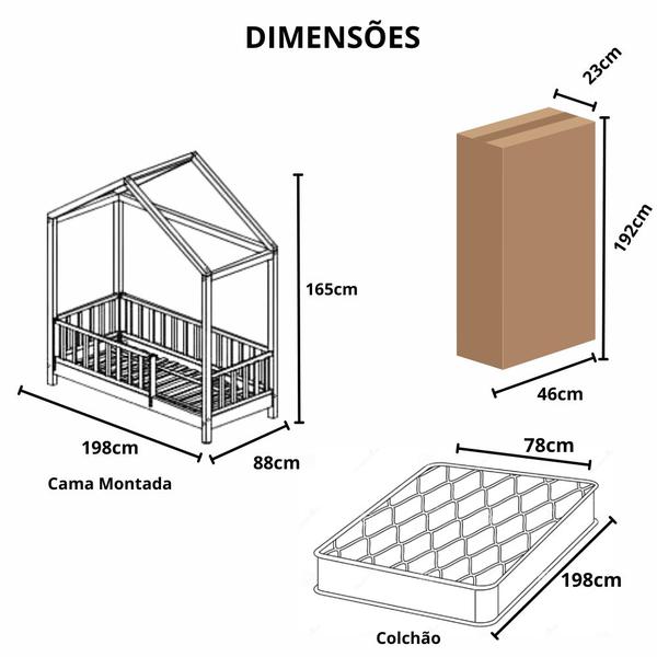 Imagem de Cama Montessoriana Solteiro Frente Casinha Colorida Madeira Maciça Pinus