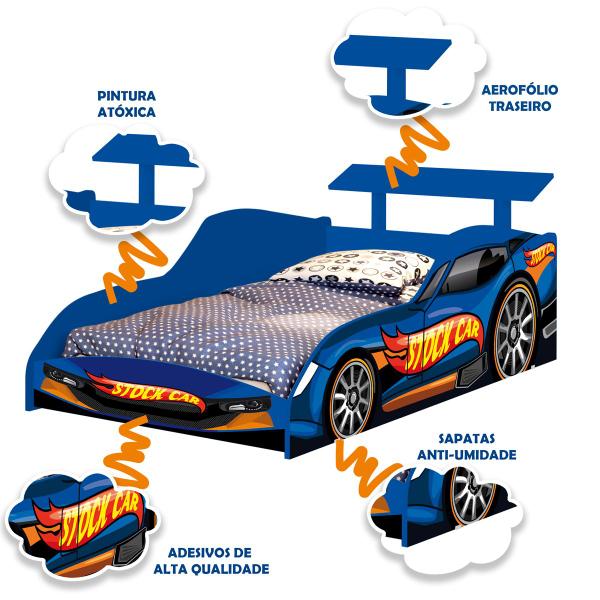 Imagem de Cama Montessoriana Solteiro Infantil Juvenil Menino Menina Carro Stock Car Azul Princesas Meninas Corrida Facil Acesso  quarto criança