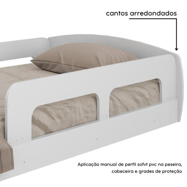 Cama Montessoriana Solteiro Jardim com Proteção Movelbras Branco Imagem de Cama Montessoriana Solteiro Jardim com Proteção Movelbras Branco
