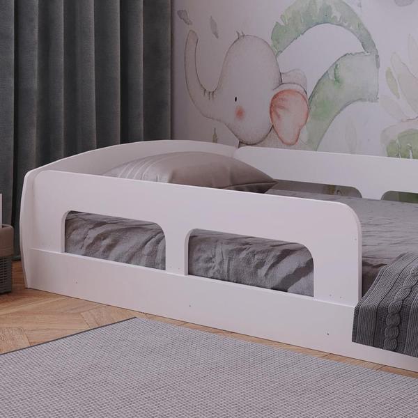 Cama Montessoriana Solteiro Jardim com Proteção Movelbras Branco Imagem de Cama Montessoriana Solteiro Jardim com Proteção Movelbras Branco