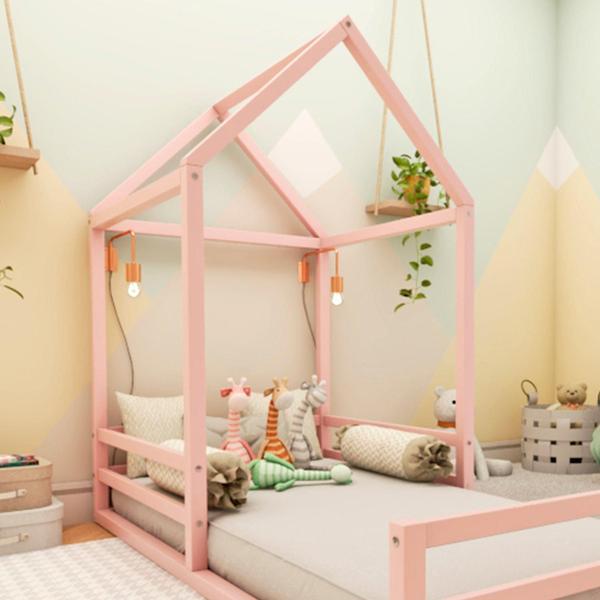 Imagem de Cama Montessoriana Solteiro Meia Casinha Ludika Mobília limonada rosa