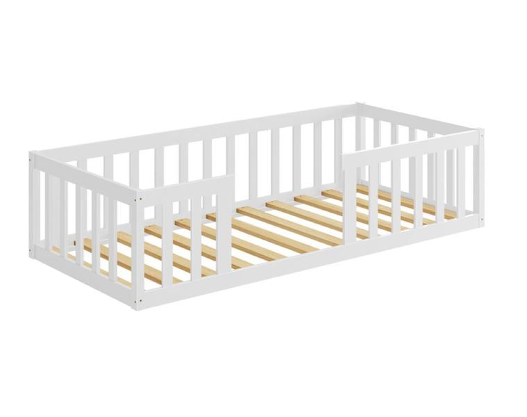 Imagem de Cama Montessoriana Solteiro Nemargi Madeira Maciça com Grade Branco