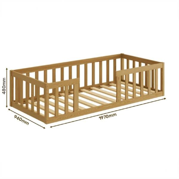 Imagem de Cama Montessoriana Solteiro Quarto Da Criança Proteção Com Grade Em Madeira Cercado Cor Nogueira Com Colchão