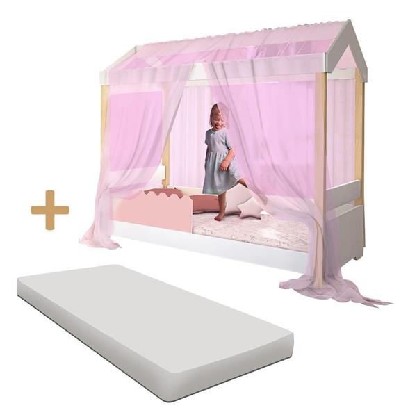 Imagem de Cama Montessoriana Solteiro Rose Com Colchão E Voal Rosa Jhulia Divaloto