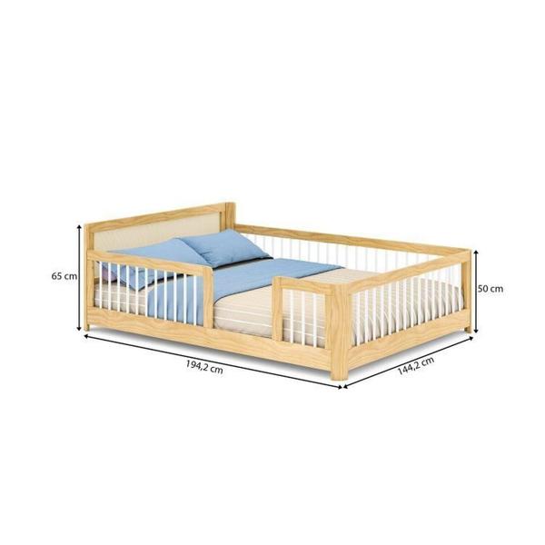 Imagem de Cama Montessoriana Wave Casal com Moldura Infantil Casinha com Led Dream Decor Casatema Branco/Natural