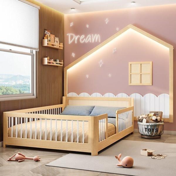 Imagem de Cama Montessoriana Wave Casal com Moldura Infantil Casinha com Led Dream Decor Casatema