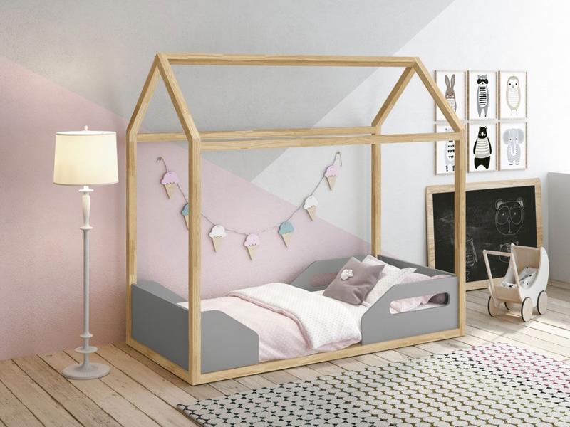 Imagem de Cama Montessoriana Zoe Cinza Fosco com Natural - MoveisAqui