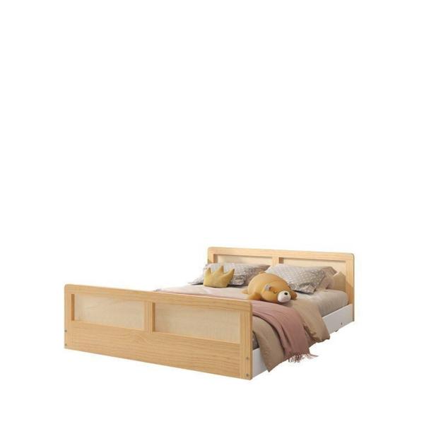 Imagem de Cama Montessoriano Casal Lift em Madeira Maciça com Rattan 2 Grades Casatema Branco/Natural