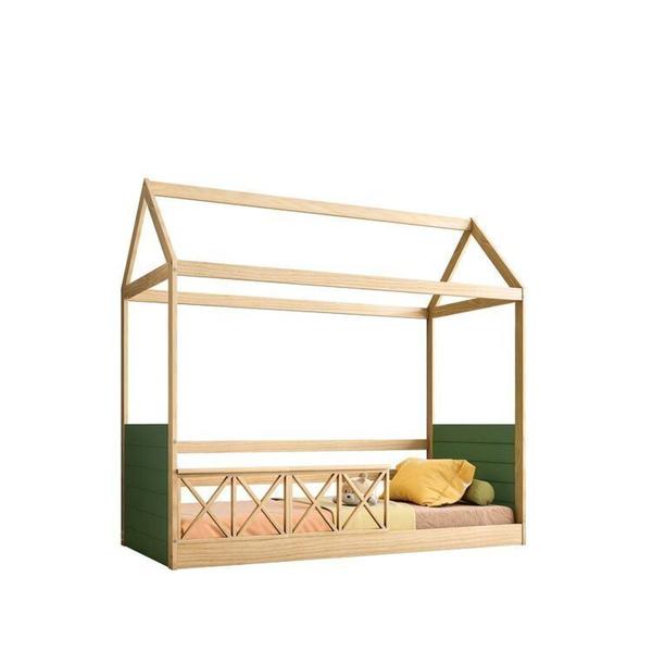 Imagem de Cama Montessoriano Casinha Garden com Grade Dupla Casatema Verde/Natural