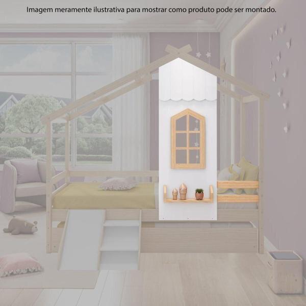 Imagem de Cama Montessoriano Prime House com Telhado V e Janelinha Casatema Branco/Natural