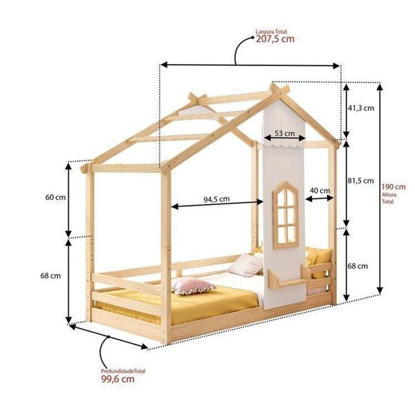 Imagem de Cama Montessoriano Prime House com Telhado V e Janelinha Casatema Branco/Natural