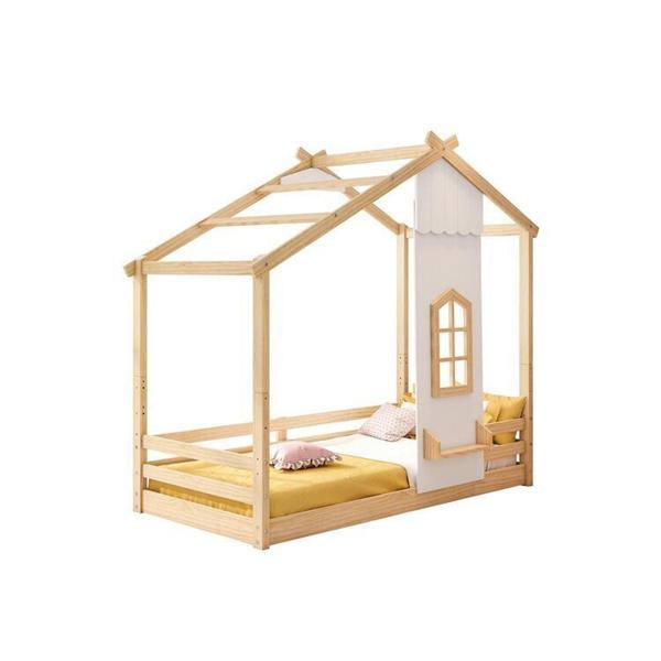 Imagem de Cama Montessoriano Prime House com Telhado V e Janelinha Casatema Branco/Natural