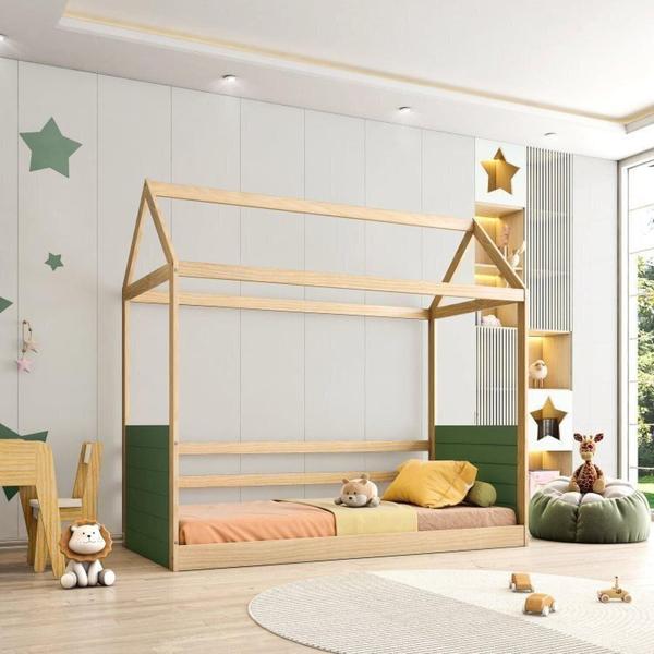 Imagem de Cama Montessoriano Reversível Completa Casinha Garden Casatema Verde/Natural